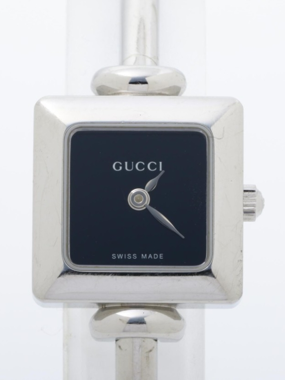 Gucci Silver Bangle Watch with Black Dial